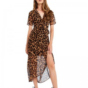 Forró eladni hölgy divat leopárd nyomtatási wrap hosszú ruha